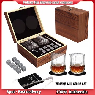 Whiskey Mixology Set for 2 with Wooden Box & Accessories Crystal Glass and 8pcs of iced stone