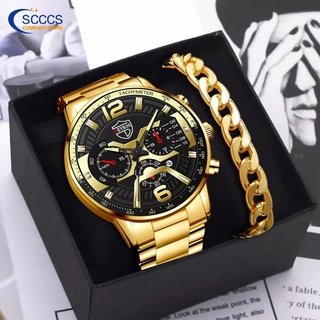 Luxury Mens Gold Watch Business Wrist Fashion Men'S Watches Waterproof Stainless Steel Quartz Chronograph