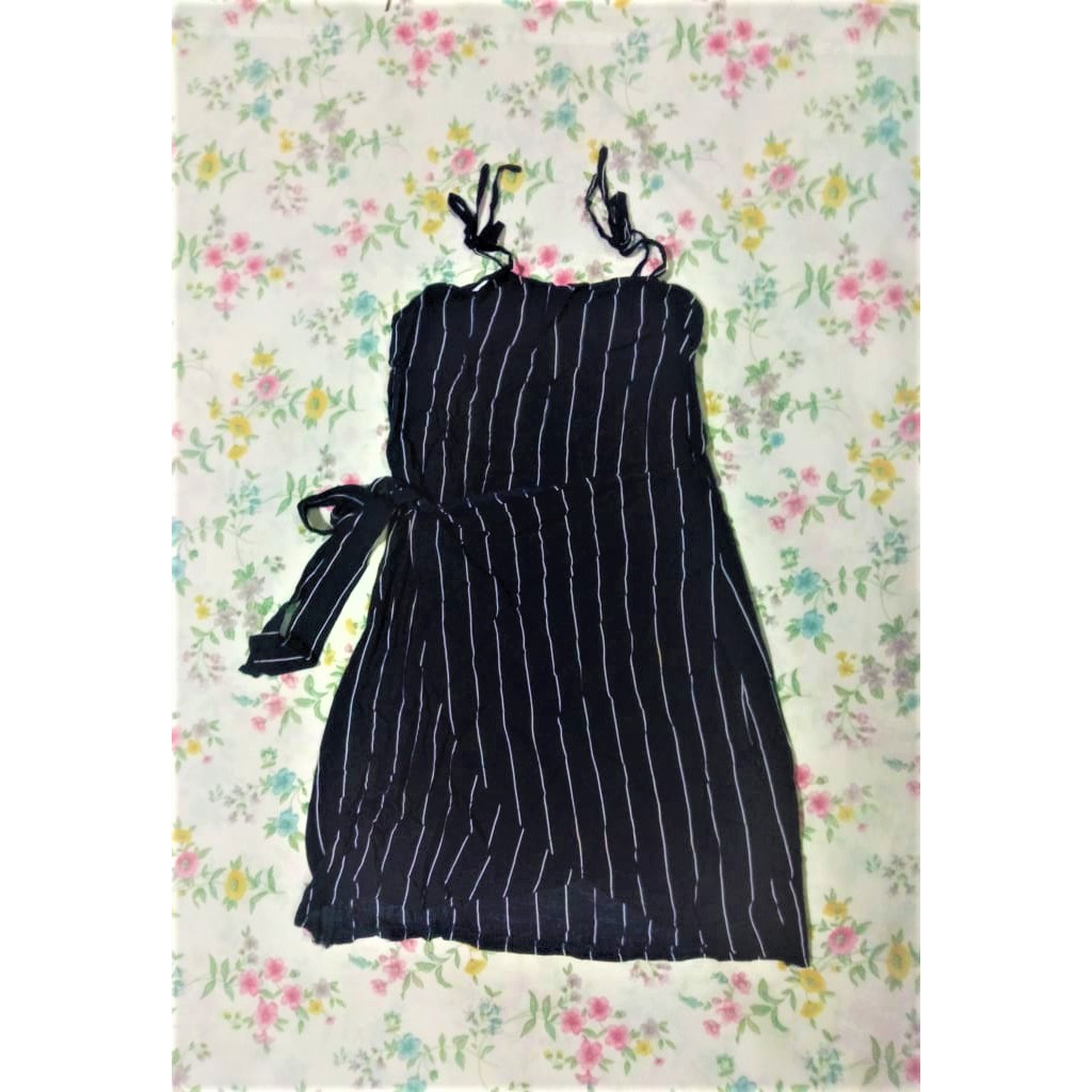 blue striped wrap dress