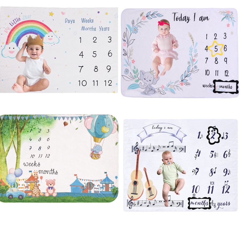 Baby Monthly Milestone Blanket For Girl Boys Floral Wings Newborn Soft