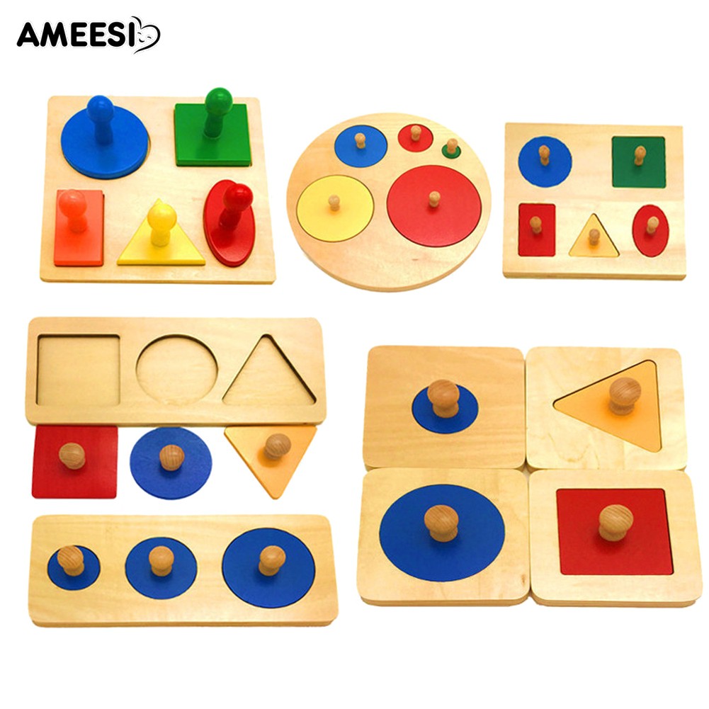 AMEESI Montessori Wood Knob Puzzle Peg Board Match Educational Toy ...