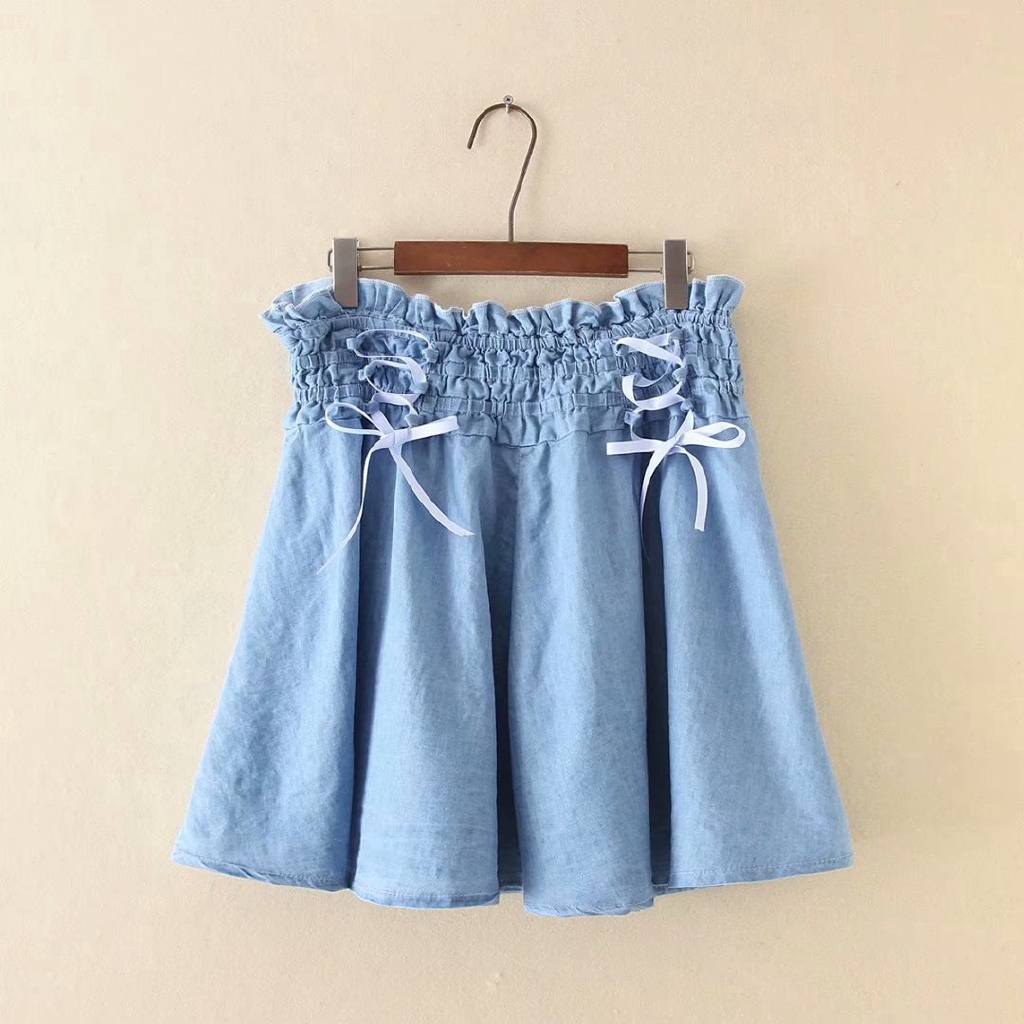 plus size pleated denim skirt