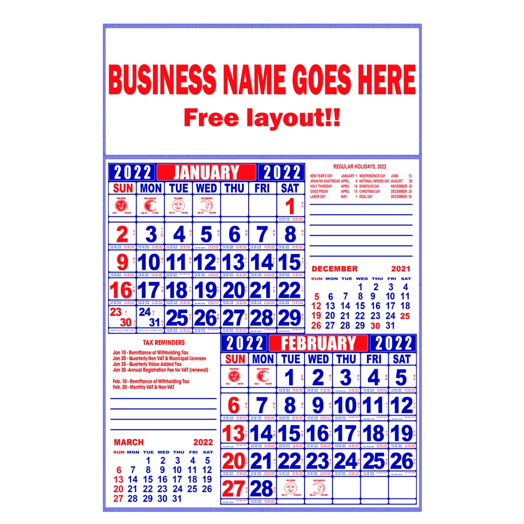 CALENDAR 2022 PERSONALIZED (LEGAL SIZE) Shopee Philippines