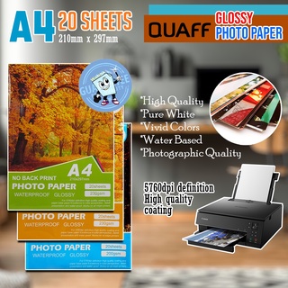 waterproof glossy Photo Paper A4 230gsm 200gsm 20 Sheets Quaff Brand