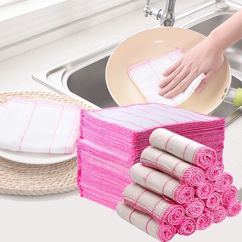 10pcs Dish Cloth Reusable Cleaning Rag towel Washable For Kitchen Bamboo Fiber 