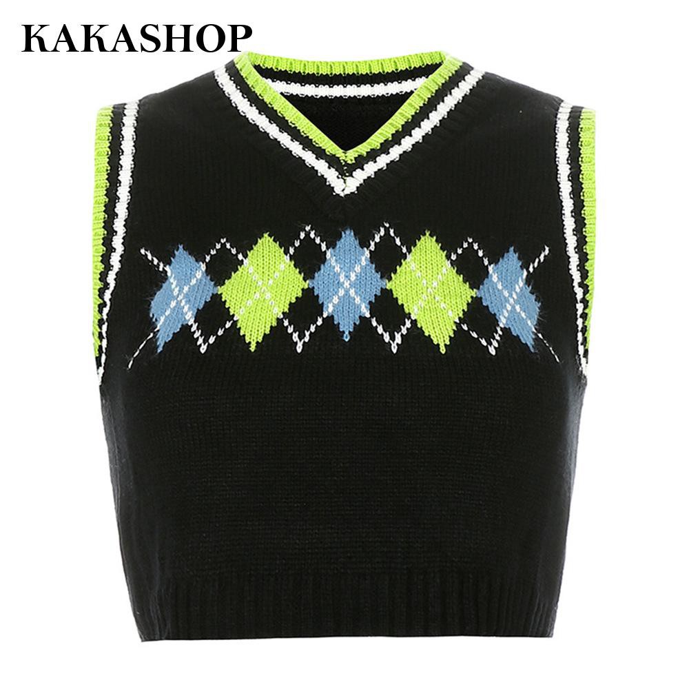 kakashop815 Knit Vest Jumper Pullover Sleeveless Rhombus For Women Sweater  Tops V-Neck New | Shopee Philippines