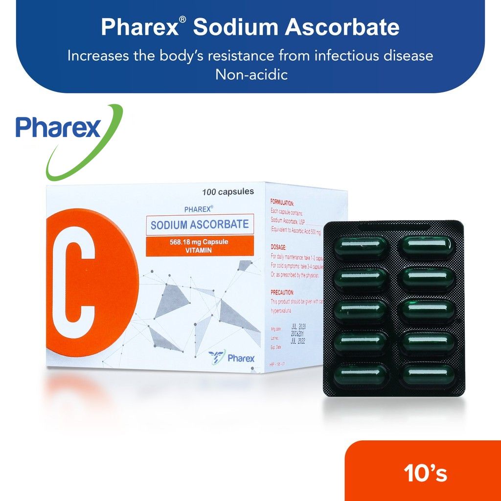 Pharex Vitamin C Sodium Ascorbate 568.18mg 10 Capsules Tingi (Non-Acidic Vitamin C)