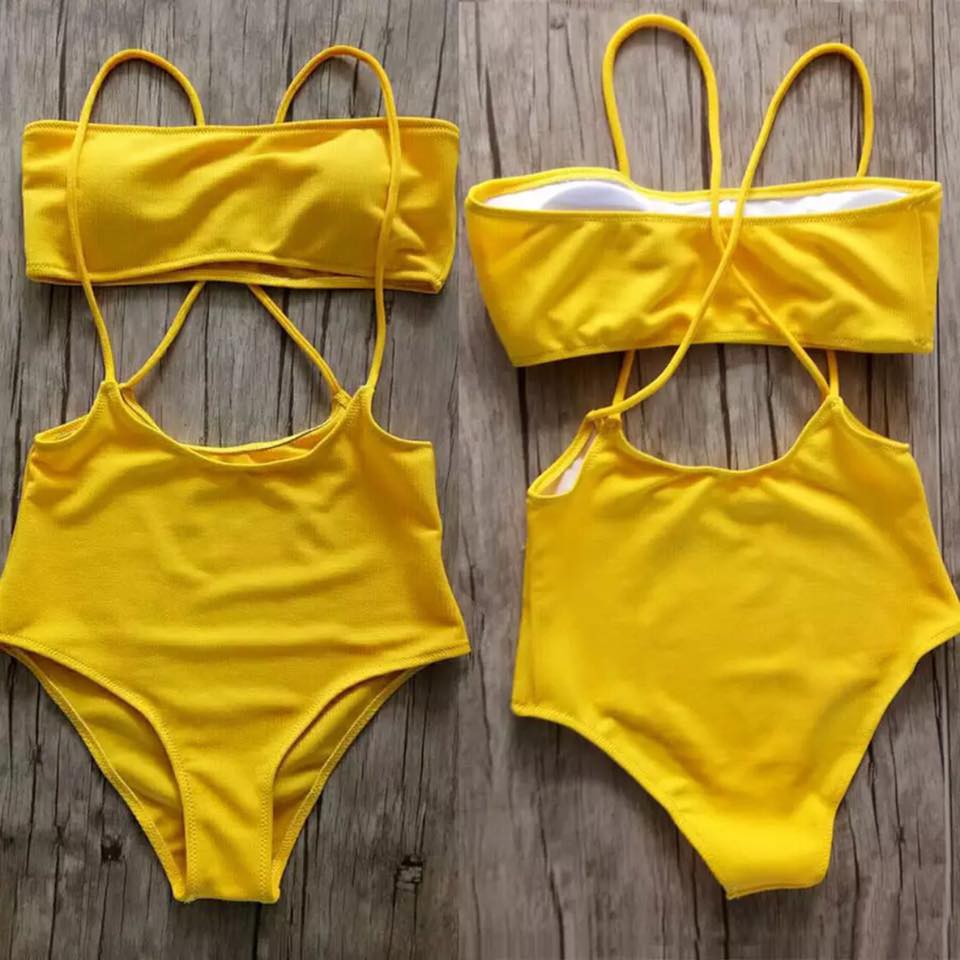 mustard yellow two piece swimsuit