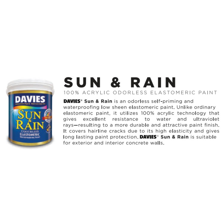 4l 1 Gallon Davies Sun And Rain Elastomeric Waterproofing Paint Odourless Sr 307 433 Shopee Philippines
