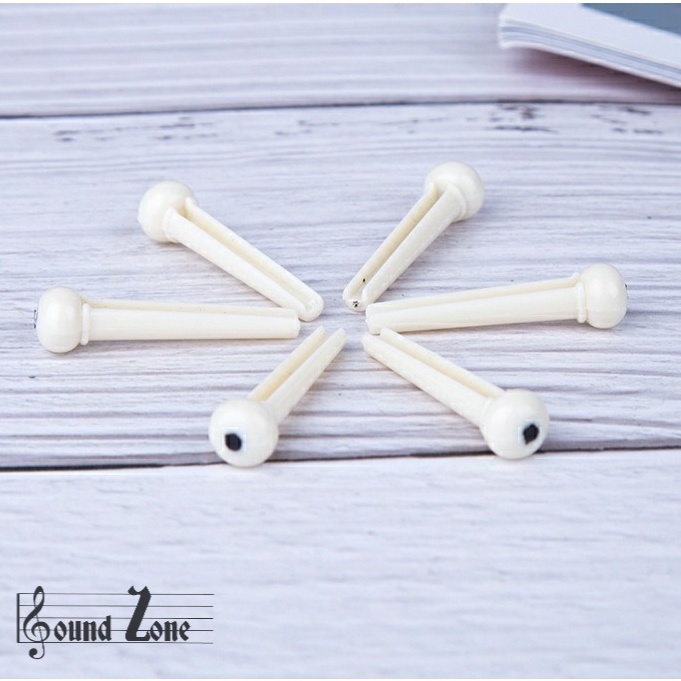 Guitar Acoustic Bridge Pins Ivory Color with Black Dot Inlays 6pcs