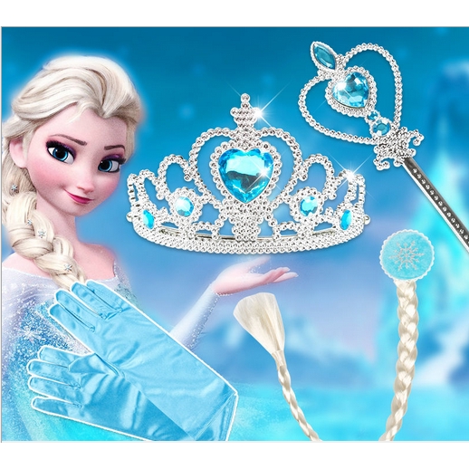 4 Piece Kids Frozen Elsa Girls Inspired Crown Magic Wand Gloves Set Accessories