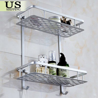 2 Tier Bathroom Shower Shelf Aluminum Wall Mounted Shower Organizer Storage Rack Shopee Philippines