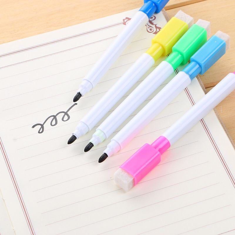 5PCS/10Pcs Black Ink Whiteboard Marker Dry Erase Pen with Eraser Lid Cap New