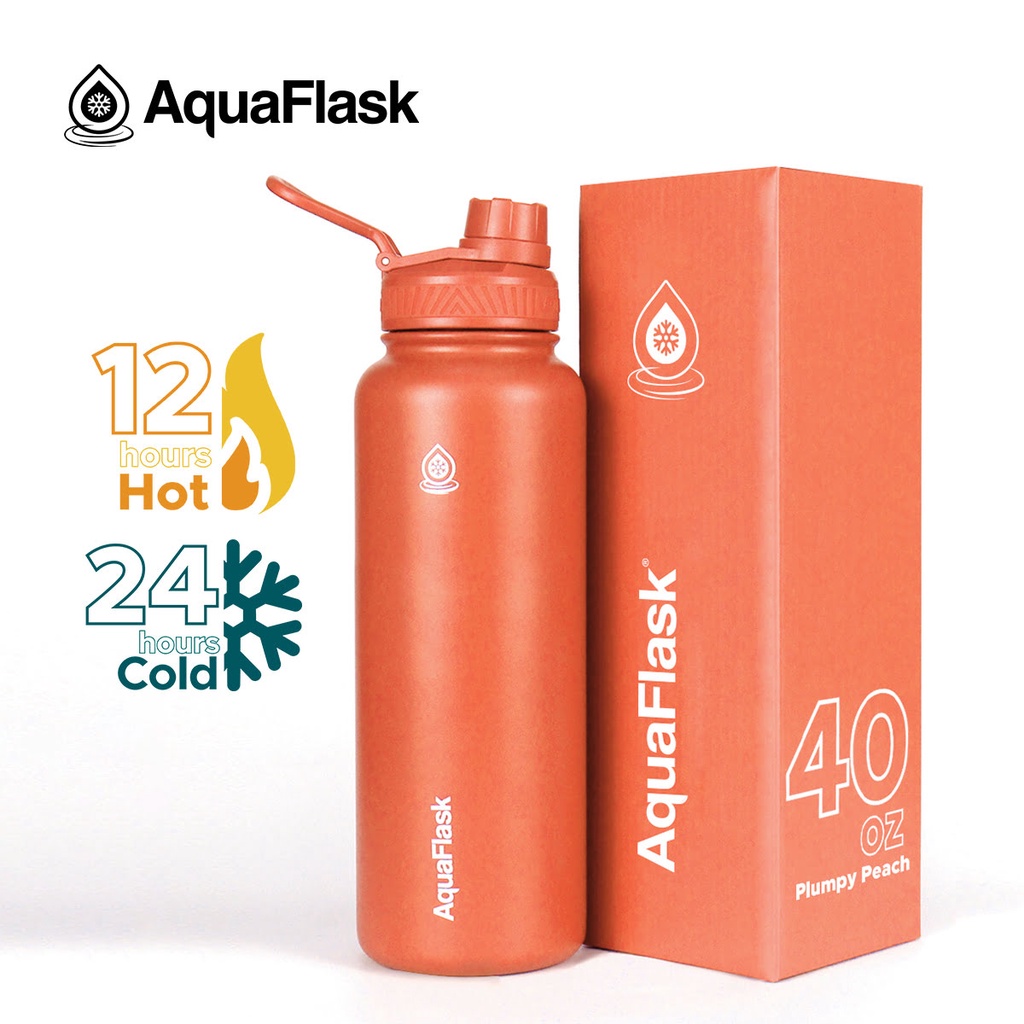 Aquaflask 40oz Plumpy Peach Wide Mouth with Spout Lid Vacuum Insulated ...