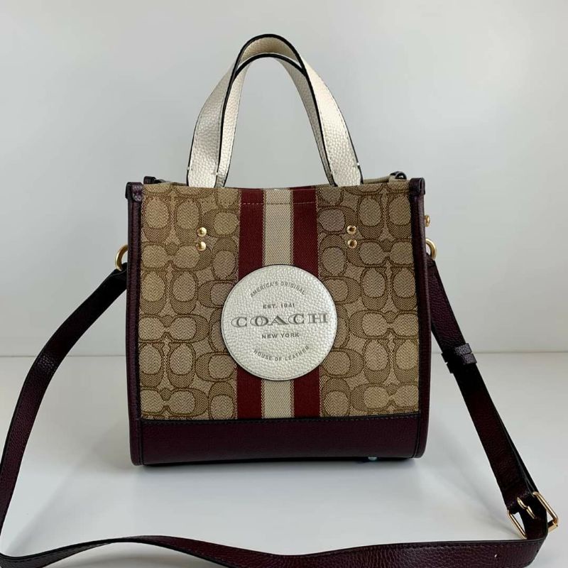 DEMPSEY TOTE 22 IN SIGNATURE JACQUARD WITH STRIPE AND COACH PATCH ...