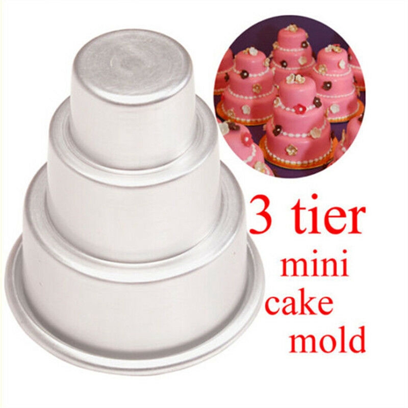 MG554zy0 3 Tier Cake Mold Pudding Cupcake Chocolate Baking Pan Dish Tray Decorating Tool 3 Tier Cake Mold Pudding Cupcake Chocolate Baking Silver 