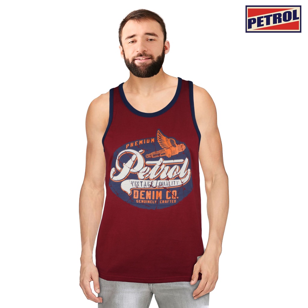 Petrol Men's Basic Tank Top Slim Fit 12845 (Crimson/Navy) Shopee