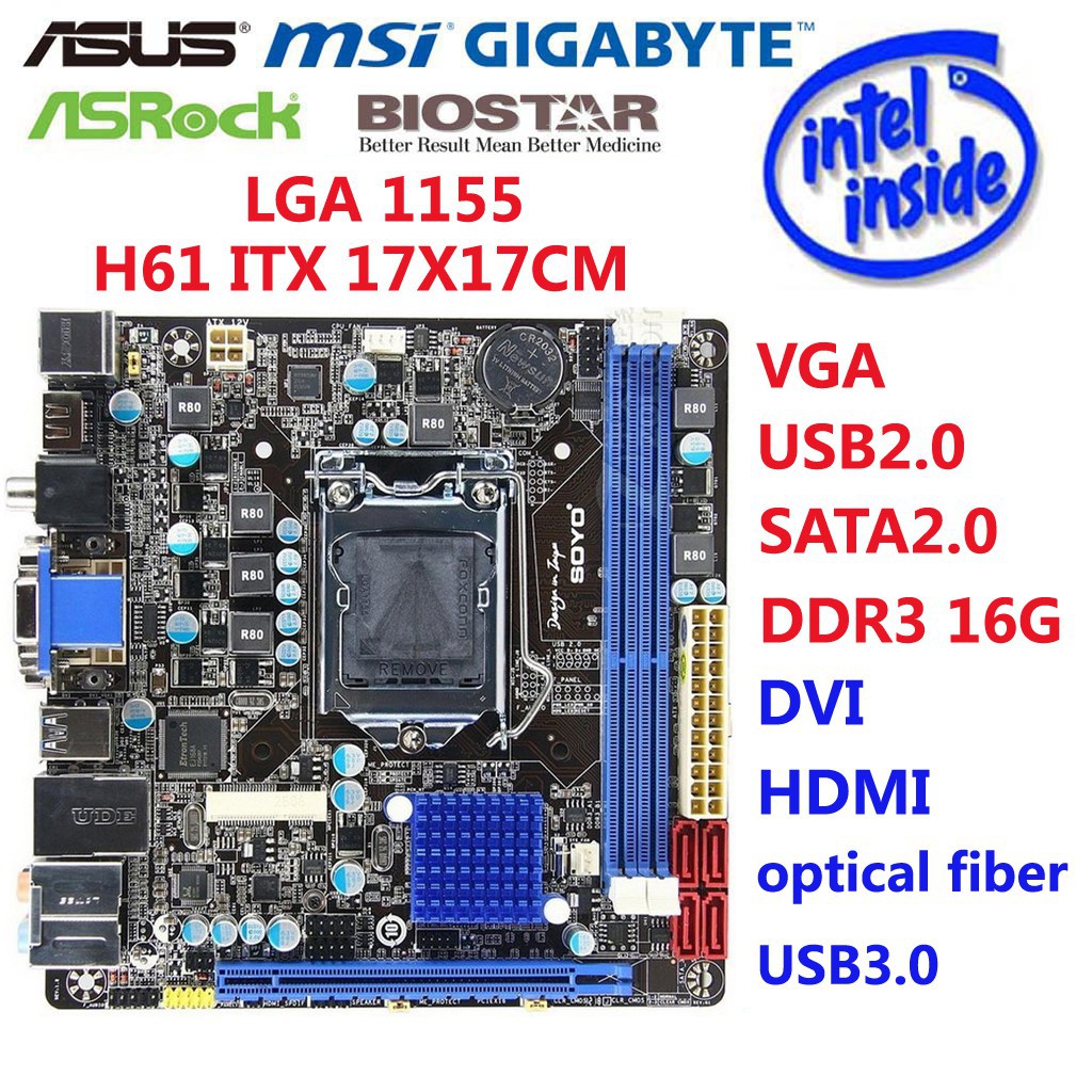 H61 Miniitx LGA 1155 DDR3 16GB hdmi H61 motherboard itx htpc mini 17*
