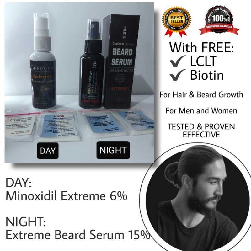 LEGIT MINOXIDIL SET with LCLT & BIOTIN | Hair and Beard Grower | 50ml ...