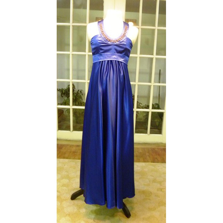 royal blue satin maxi dress