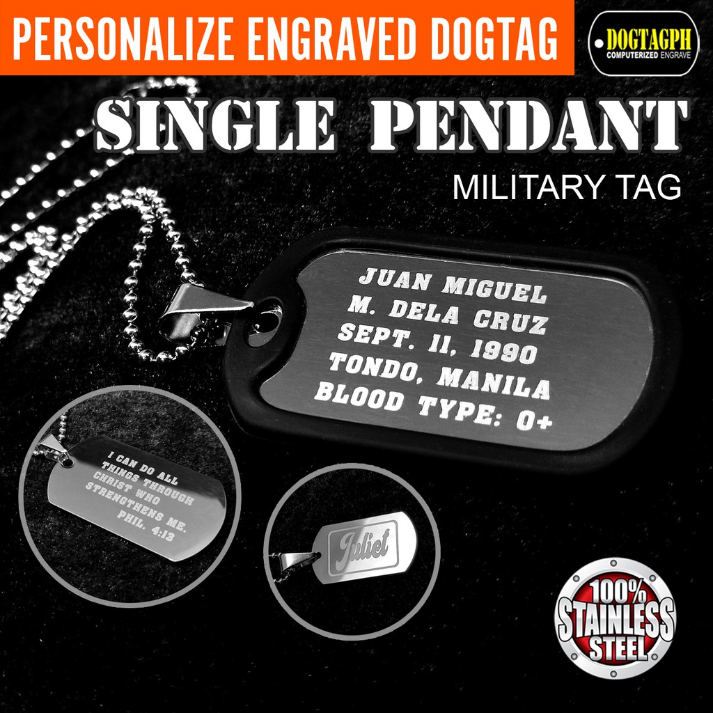 Dog Tag Single ( Personalized Necklace , Military Tag) Shopee Philippines