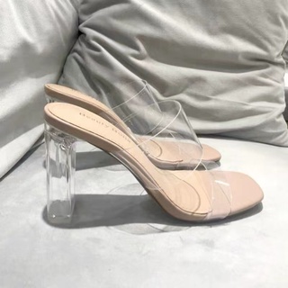 2022 summer new hot style fairy style transparent sandals female thick heel mid-heel with high heels