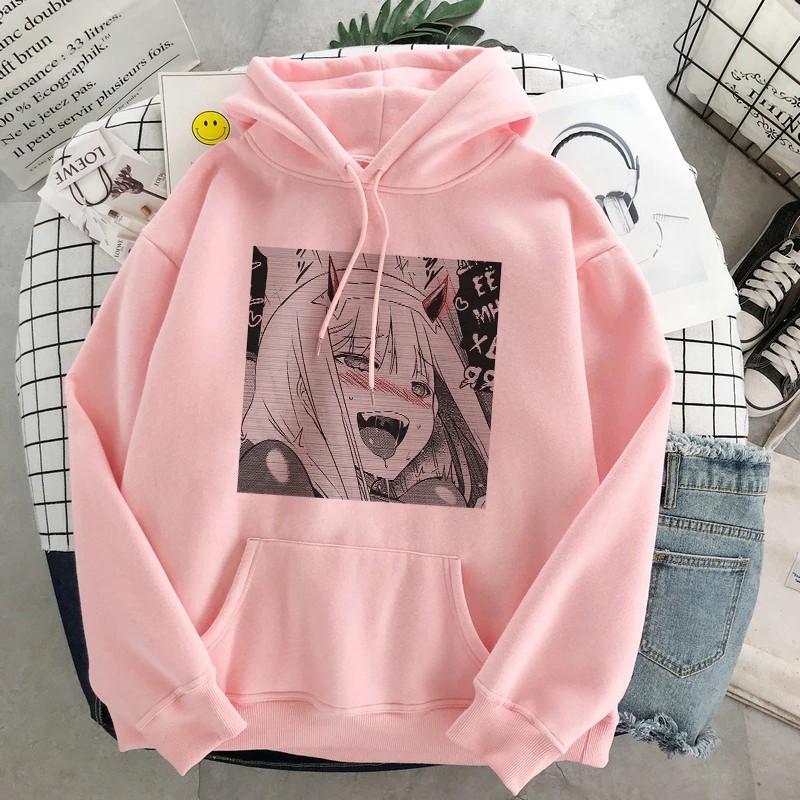sweat oversize zero two anime hoodie darling in the franxx pullover hoodies  02 pink clothes sweatshi