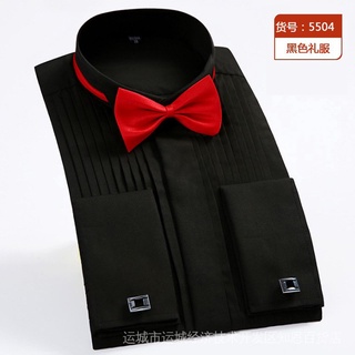 【Sale】men's French tuxedo long sleeve solid turn-down collar formal male shirts (3-colors) #4