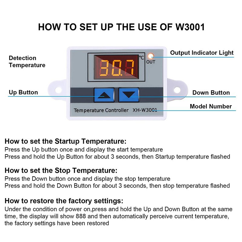 3Pcs XH-W3001 Digital LED Temperature Controller ule Digital Thermostat Switch Electronic Thermostat (12V 10A 120W)