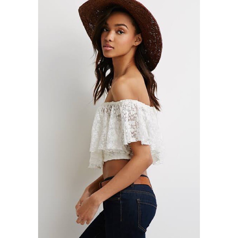 Forever 21 Lace white crop top off shoulder | Shopee Philippines