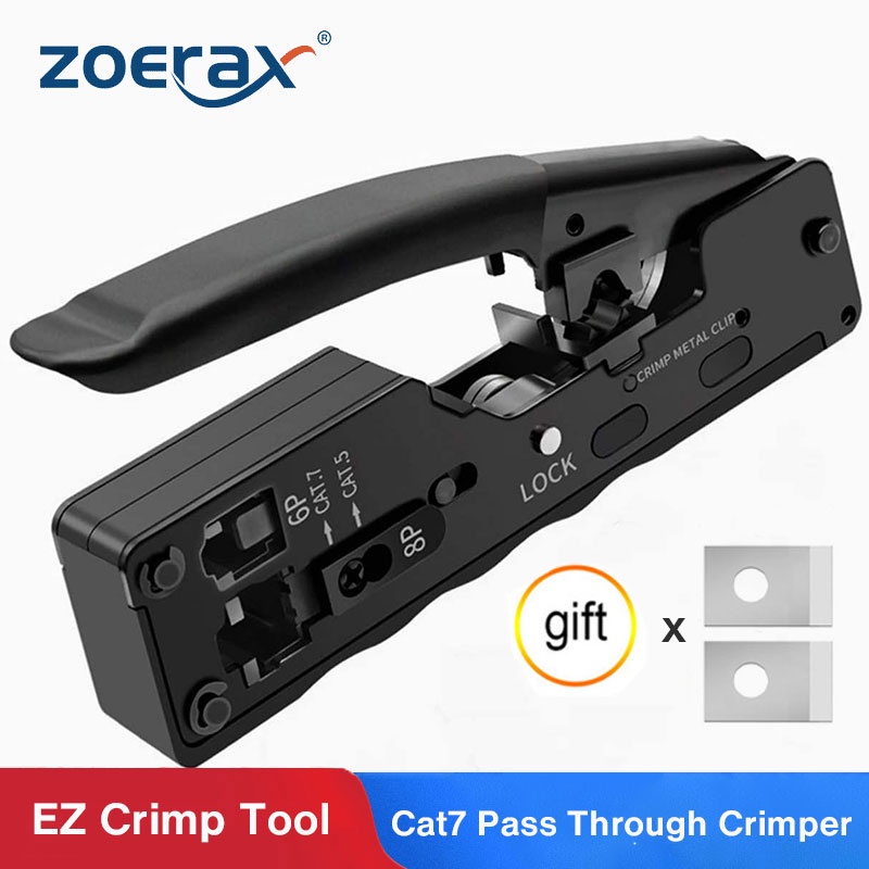 ZoeRax Cat5 Cat6 Cat7 Pass Through Crimper] RJ45 RJ12 RJ11 Network