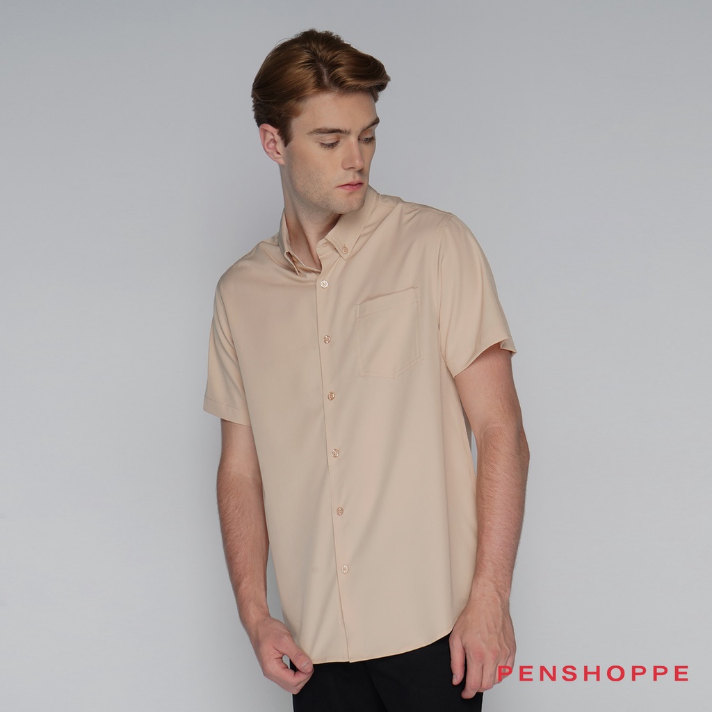 Basic Easy Iron Short Sleeve Shirt For Men (Beige/Black/Navy Blue/Olive/Pink) Shopee
