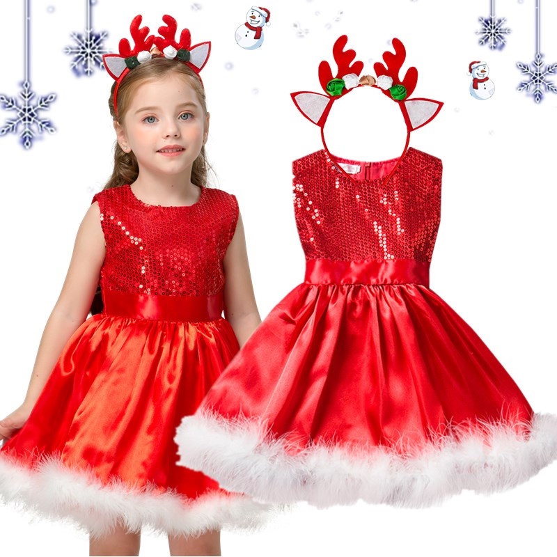 Sequin Baby Christmas Clothes for Girls White Feather Kids Princess