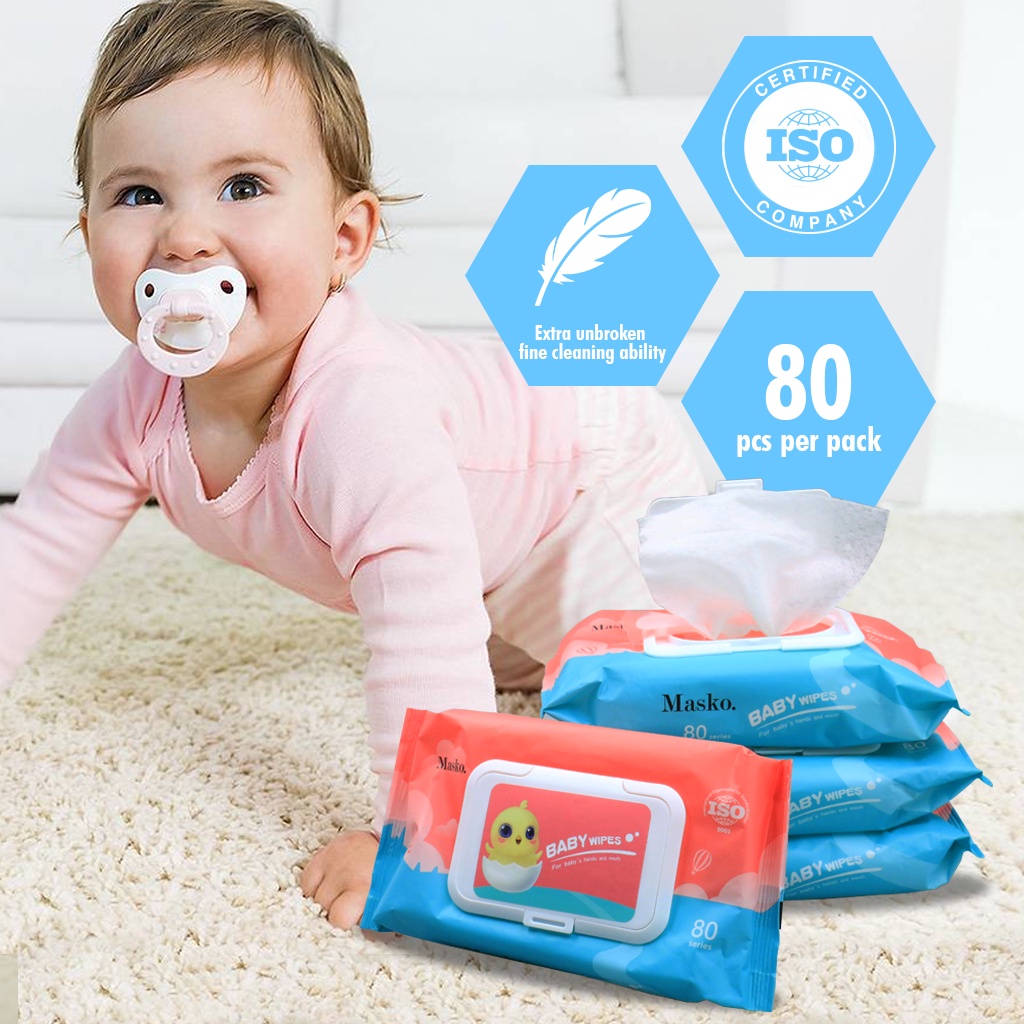 Masko Organic Baby Wipes 80 Pcs Per Pack 99 Water Hypoallergenic (NonAlcoholwet wipes
