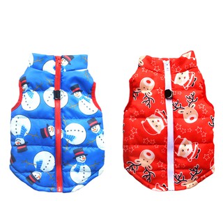 LIULIU 2 Pcs Christmas Small Dog Cotton Wadded Jacket Snowman Pet Coat with Harness Hook Xmas Elk Cats Hoodie Vest Santa Claus Puppy Costume for Cats Small Medium Dogs