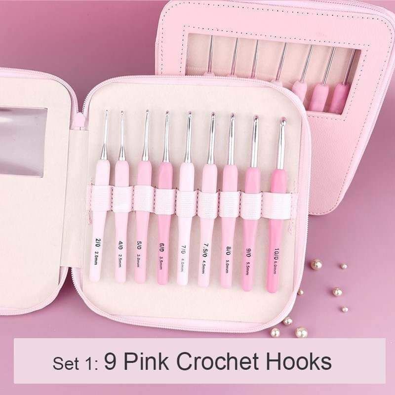 9pcs Ergonomic Grip Pink Crochet Hook set with case Shopee Philippines