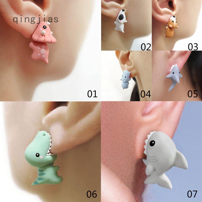 1Pair Cute Animal Dinosaur Bite Earring Polymer Clay Studs Fashion Simple  Handmade Polymer Shark Earrings for Girls Women | Shopee Philippines