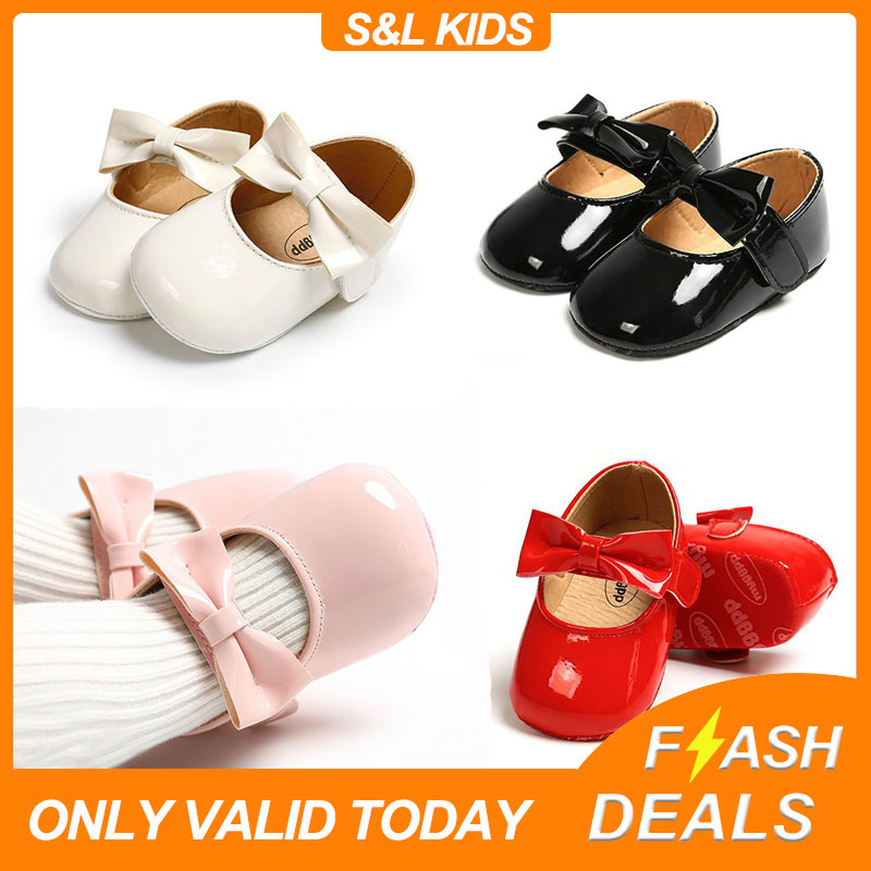 Princess Baby Shoes Bowknot Cute Infant Toddler Soft Sole Shoes for Baby 1 Year Old White Black
