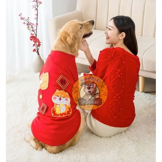 Lucky CNY Thick Red Shirt for Big Dogs Pet Large Breed Chinese New Year Clothes Costumes Shirt