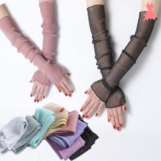 Women Ultra-Thin Glitter Mesh Gloves Long Lace Cuffs / Girls Metallic Shine Driving  UV Protection Arm Sleeves