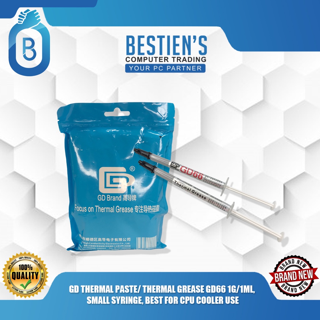 GD THERMAL PASTE/ THERMAL GREASE GD66 1G/1ML, SMALL SYRINGE, BEST FOR CPU COOLER USE Shopee