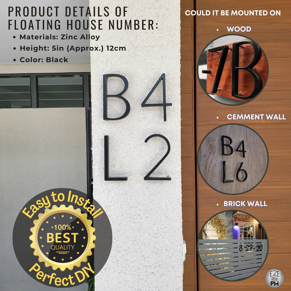 ADDRESS House/Door/Building Floating Number Letters Sign Block and Lot