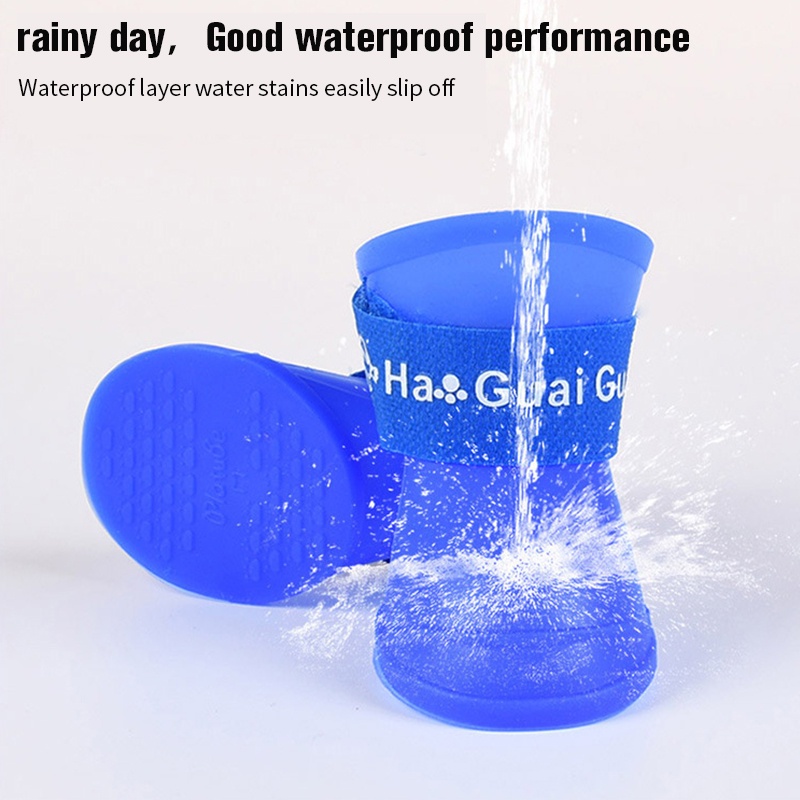4pcs/set Pet Rain Shoes Dog Silicone Antiskid Rain Boots Multi-Color Pets Waterproof Shoes Puppy Rain Day Wear #7