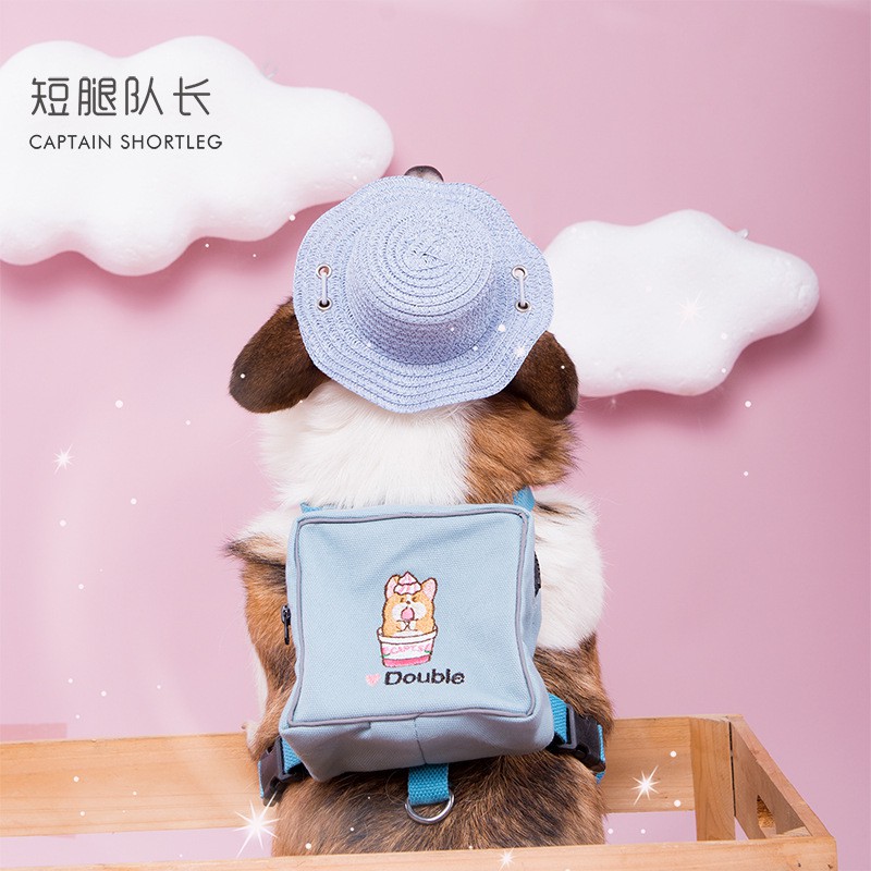 Captain shortleg Dog Embroidery Small School Bag With Towing Ring