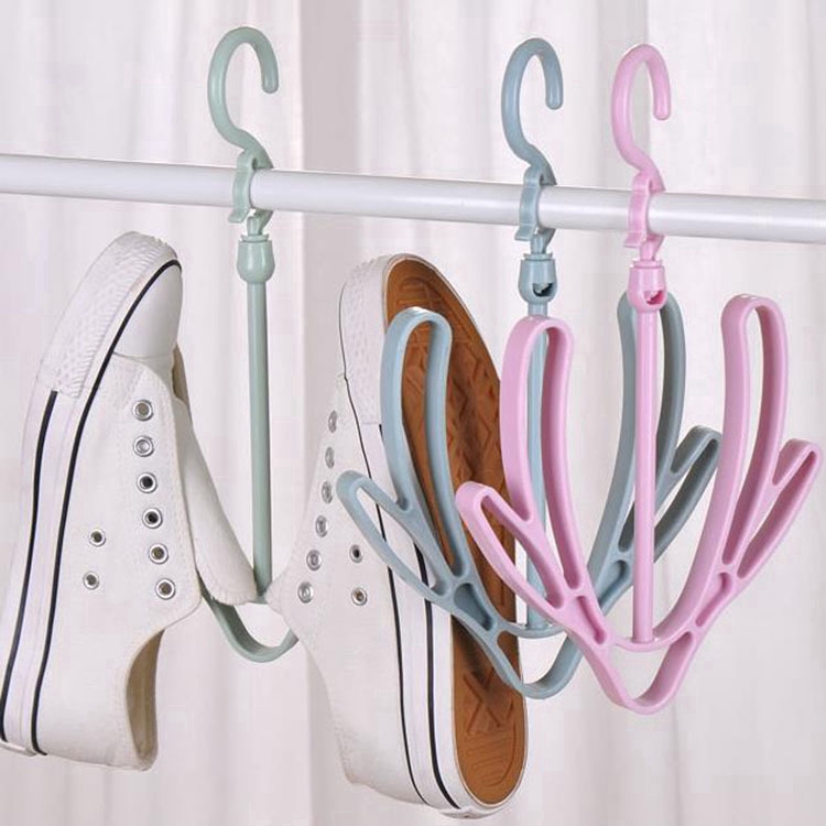 1 Pcs 360 Degree Rotate Balcony Double-hook Shoe Holder Convenient Removable Plastic Shoe Rack