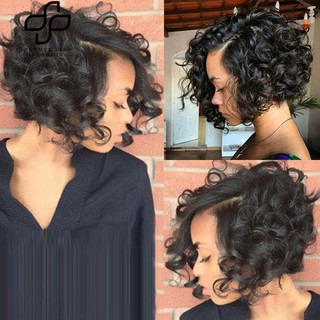 Cod New 12 Inch Fashion Short Wave Curly Black Synthetic Hair