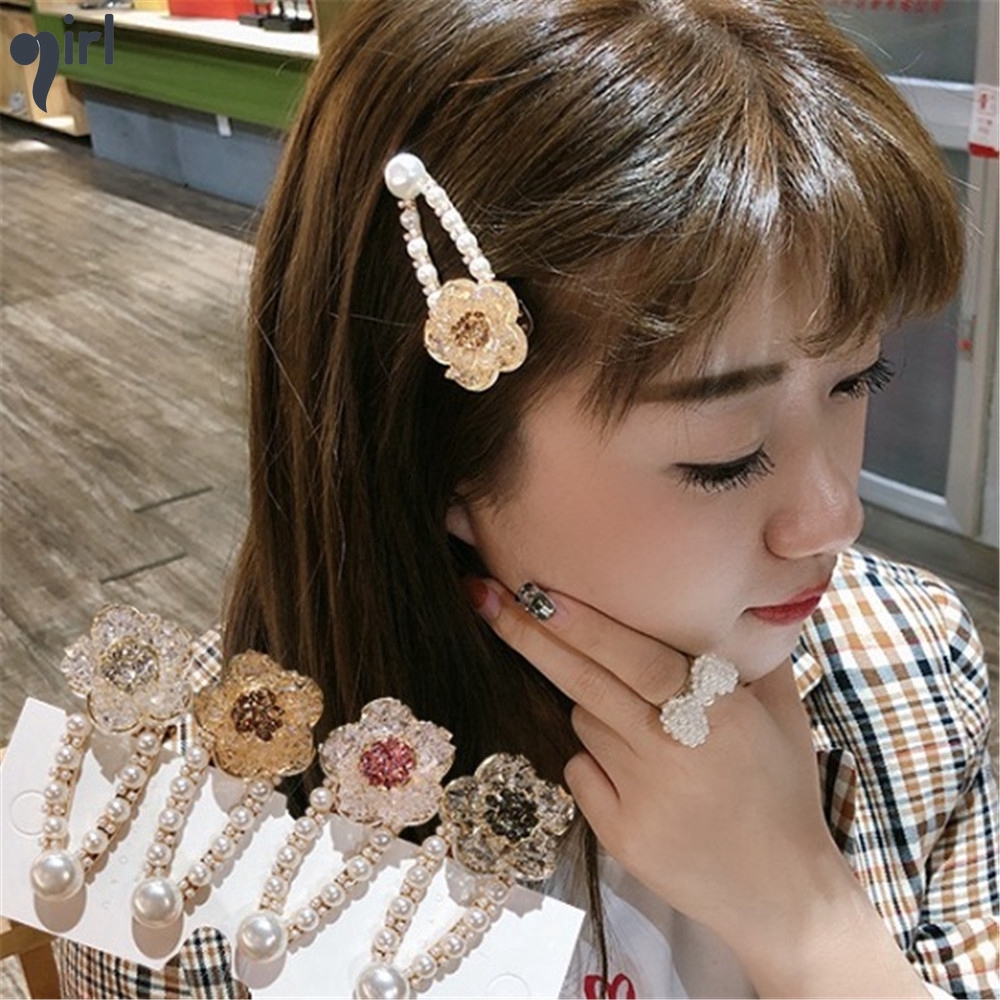 Hot Elegant Pearl Hair Clip Flower Lovely Crystal Duck Mouth BB Clip  Accessories | Shopee Philippines