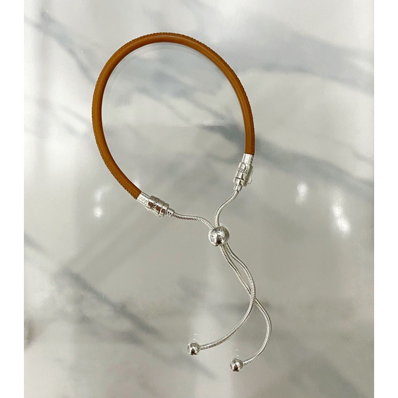 Pandora Moments Golden Tan Leather Slider Bracelet Strap % Authentic
