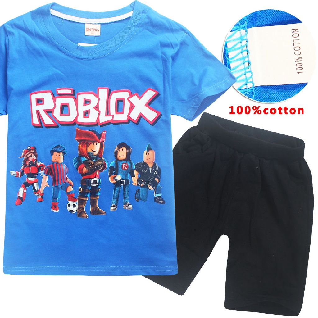 Cotton Boy Short Sleeve T Shirt Pants Roblox Printed Kids Casual Outfit Shopee Philippines - green knight pants roblox