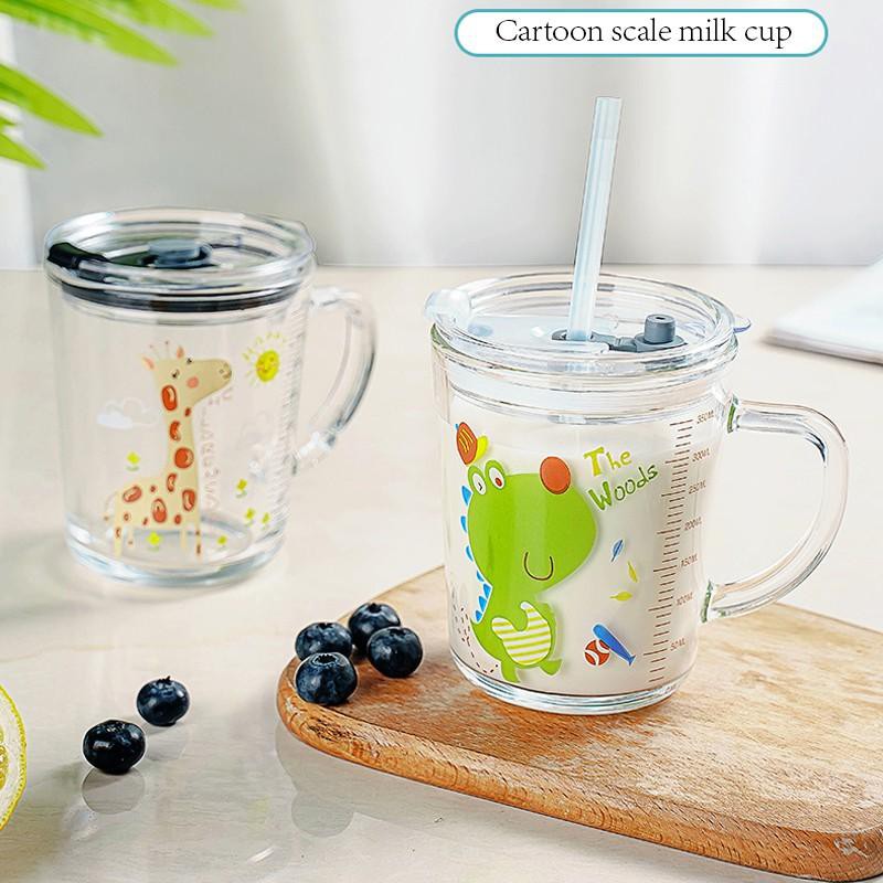 350ml Thermal Glass Milk Cup With Straw Microwave Safe Juice Glass